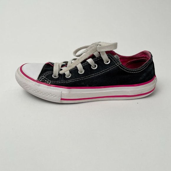 Converse Black Pink Stripe Chuck Taylor Low Top Double Tongue Sneaker, Size Y1 - Picture 3 of 6